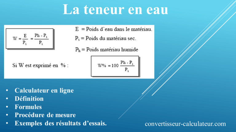 Calcul de la teneur en eau d'un matériau en ligne