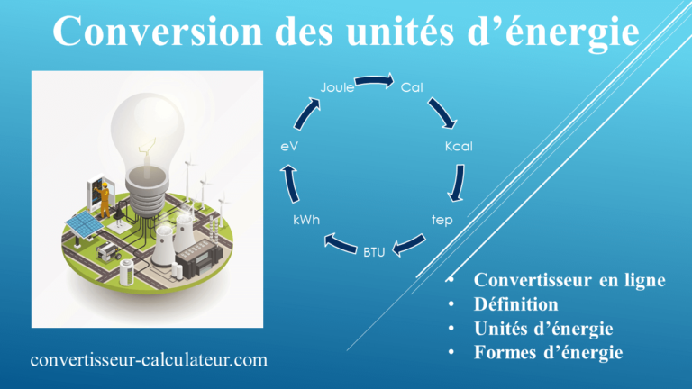 Conversion joule, btu kwh, Kcal, eV unités d'énergie
