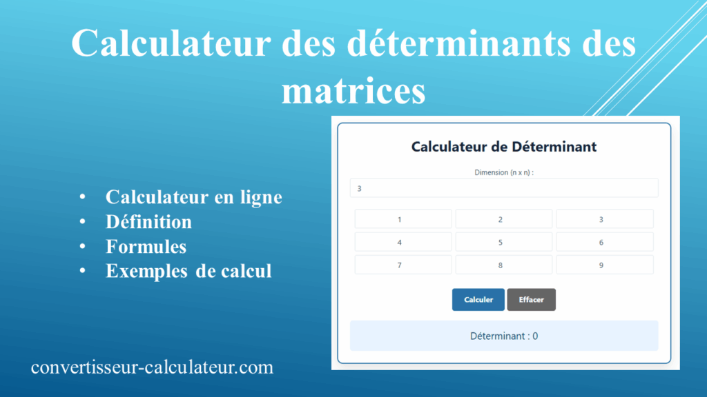 Calcul Déterminant d’une Matrice 2×2 3×3 4×4 NxN