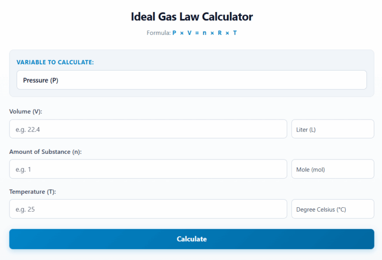 Free Ideal Gas Law Calculator (PV=nRT)